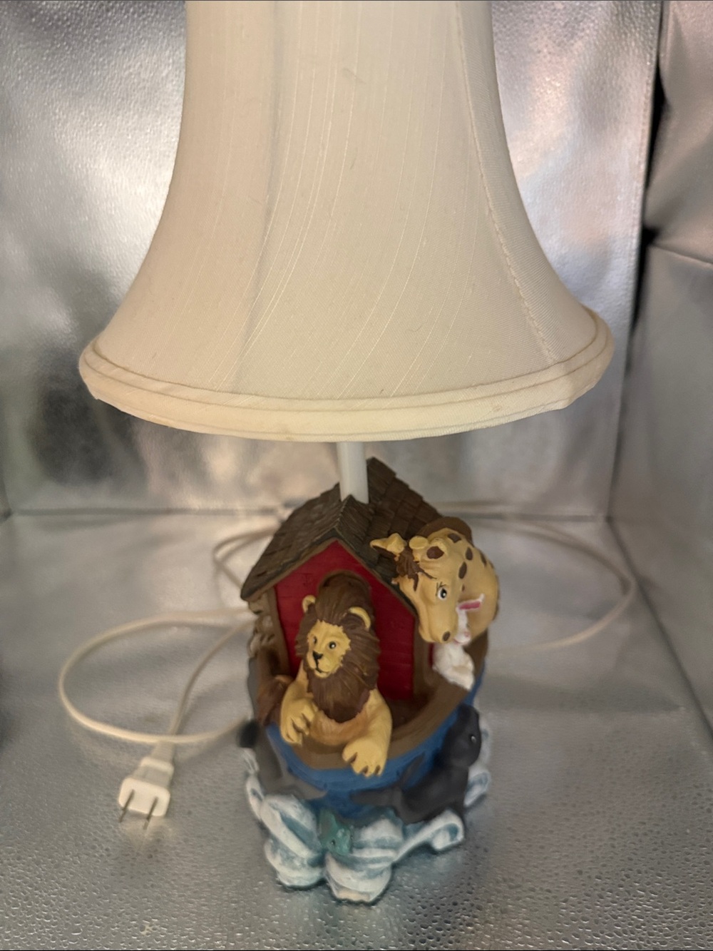 Vintage Noah's Ark hand painted Animal Table Lamp - Cream Shade